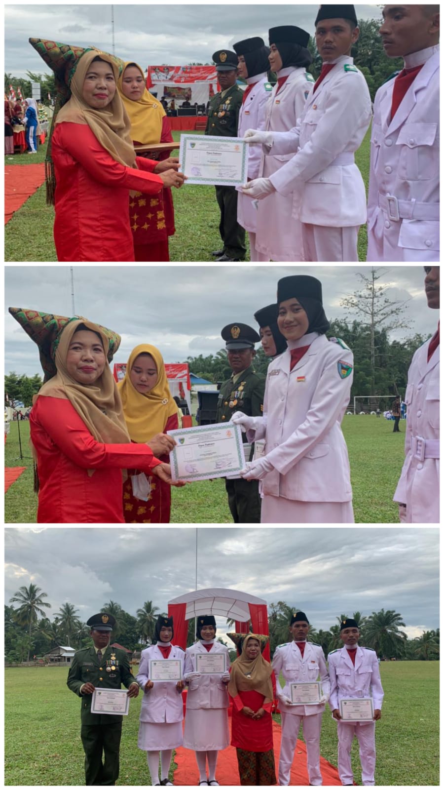 Penyerahan Secara Simbolis Sertifikat Kepada Pasukan Paskibraka Tingkat Kecamata Airpura di Peringat